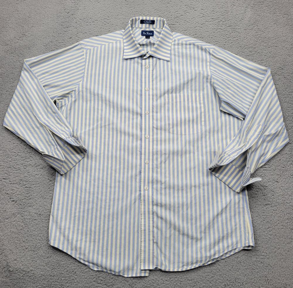 Paul Fredrick Shirt Mens '16-34 Blue Yellow Striped Long Sleeve Button Up Cuffed